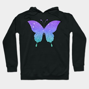 Pastel Teal and Purple Ombre Faux Glitter Butterfly Hoodie